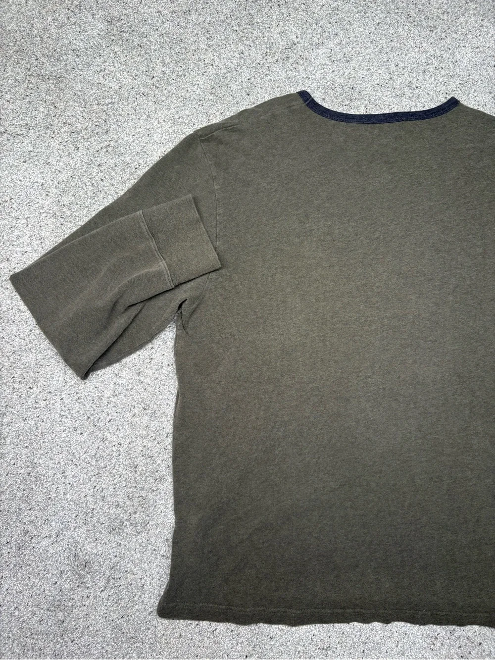 Vintage J. Crew Olive V-Neck Sweater with Navy trim Large